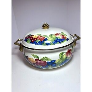 Vintage 60's Lincoware Dutch Oven Enamel Enameled Enamelware Cottagecore 2 quart